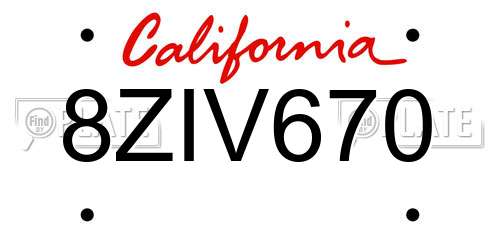 8ZIV670 California License Plate