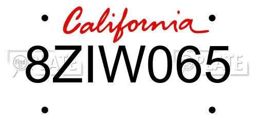 8ZIW065 California License Plate