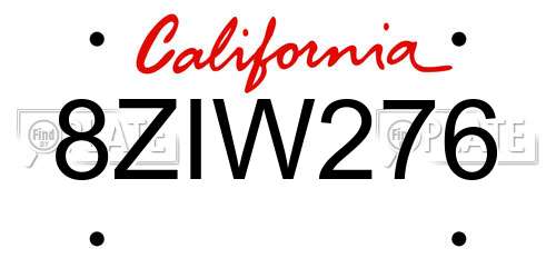 8ZIW276 California License Plate