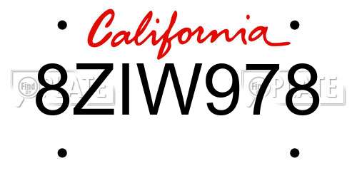 8ZIW978 California License Plate