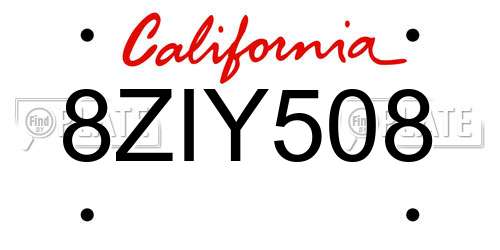 8ZIY508 California License Plate