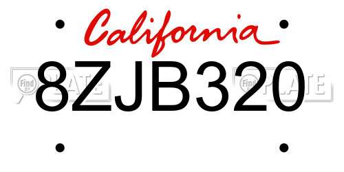 8ZJB320 California License Plate