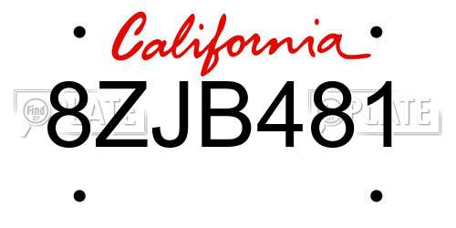 8ZJB481 California License Plate