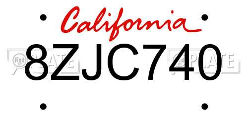 8ZJC740 California License Plate