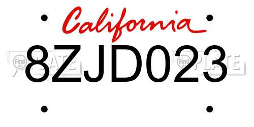 8ZJD023 California License Plate