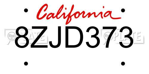 8ZJD373 California License Plate