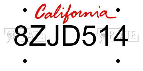 8ZJD514 California License Plate