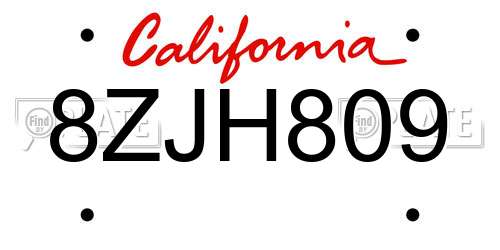 8ZJH809 California License Plate