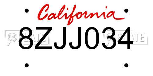 8ZJJ034 California License Plate