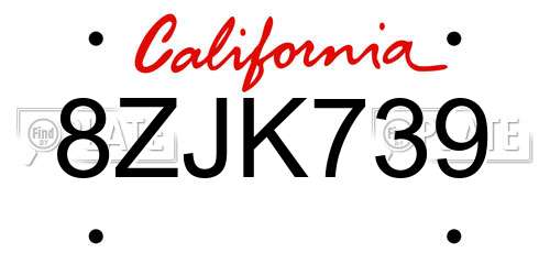 8ZJK739 California License Plate