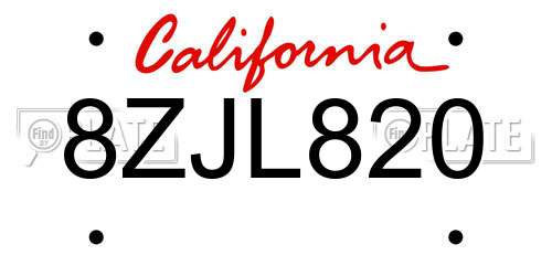 8ZJL820 California License Plate