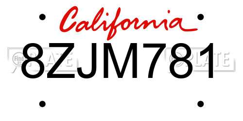 8ZJM781 California License Plate