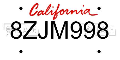 8ZJM998 California License Plate