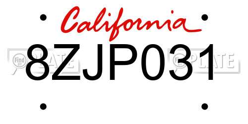 8ZJP031 California License Plate