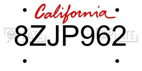 8ZJP962 California License Plate
