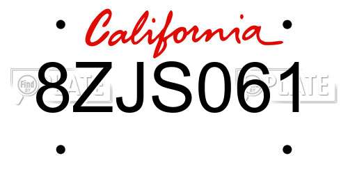 8ZJS061 California License Plate