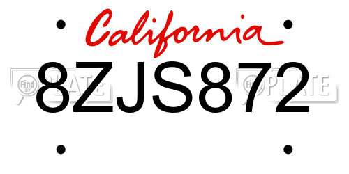 8ZJS872 California License Plate