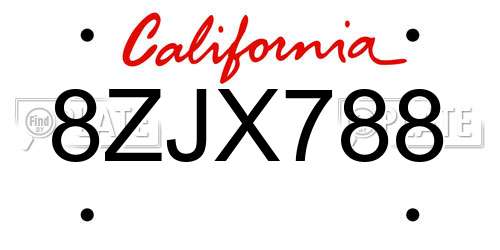 8ZJX788 California License Plate