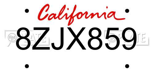 8ZJX859 California License Plate