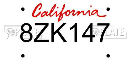 8ZK147 California License Plate