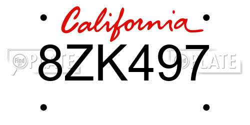 8ZK497 California License Plate