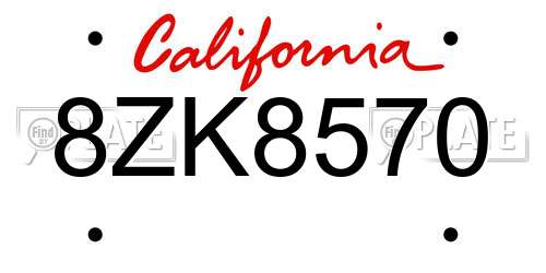 8ZK8570 California License Plate