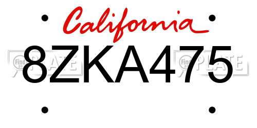 8ZKA475 California License Plate