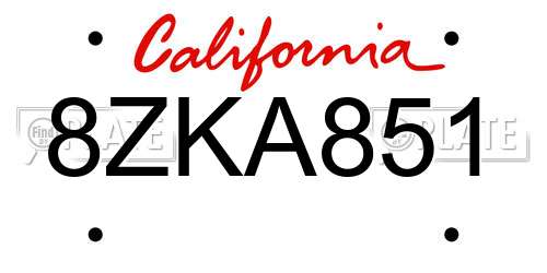 8ZKA851 California License Plate