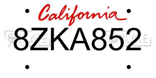 8ZKA852 California License Plate