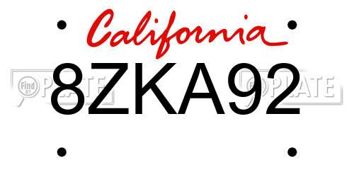 8ZKA92 California License Plate