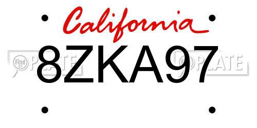 8ZKA97 California License Plate