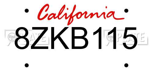 8ZKB115 California License Plate