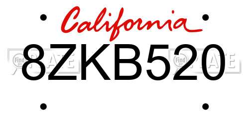 8ZKB520 California License Plate