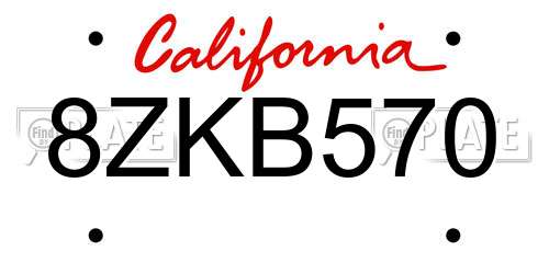 8ZKB570 California License Plate