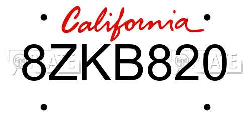 8ZKB820 California License Plate
