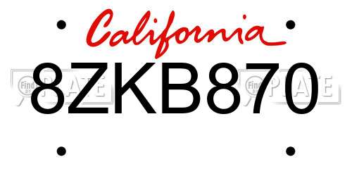 8ZKB870 California License Plate