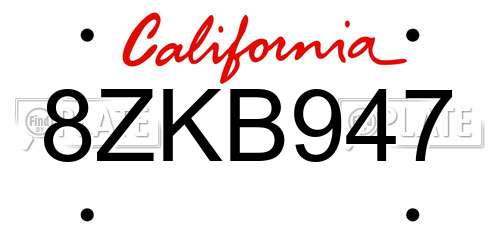 8ZKB947 California License Plate