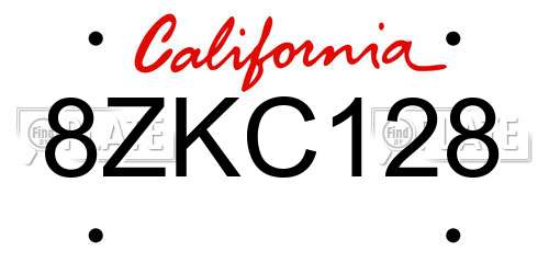 8ZKC128 California License Plate