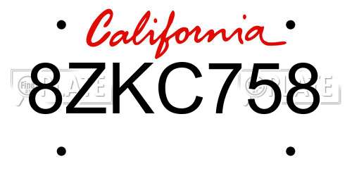 8ZKC758 California License Plate