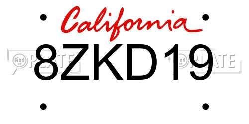 8ZKD19 California License Plate