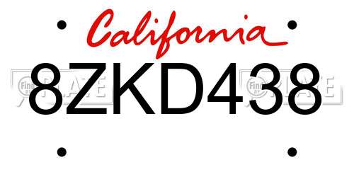 8ZKD438 California License Plate