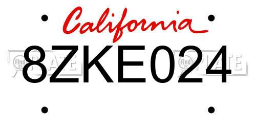 8ZKE024 California License Plate