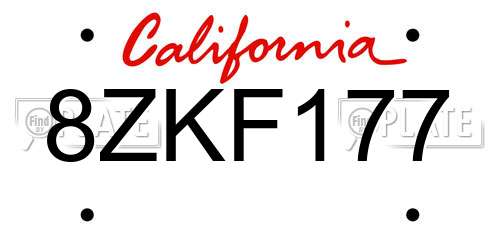8ZKF177 California License Plate