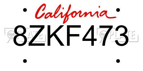 8ZKF473 California License Plate