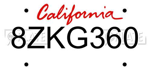 8ZKG360 California License Plate
