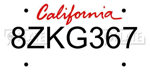 8ZKG367 California License Plate
