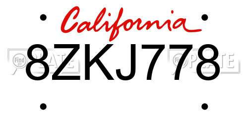 8ZKJ778 California License Plate
