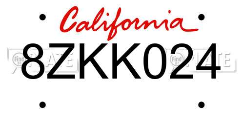 8ZKK024 California License Plate