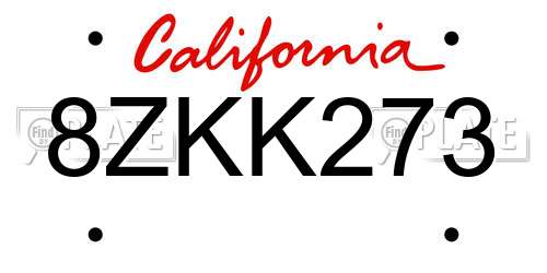 8ZKK273 California License Plate