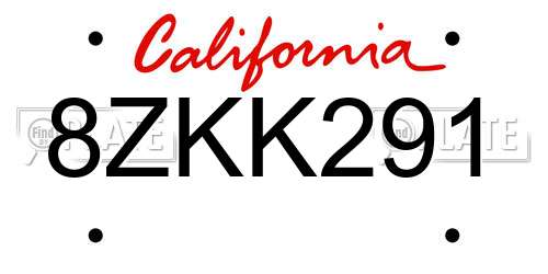 8ZKK291 California License Plate